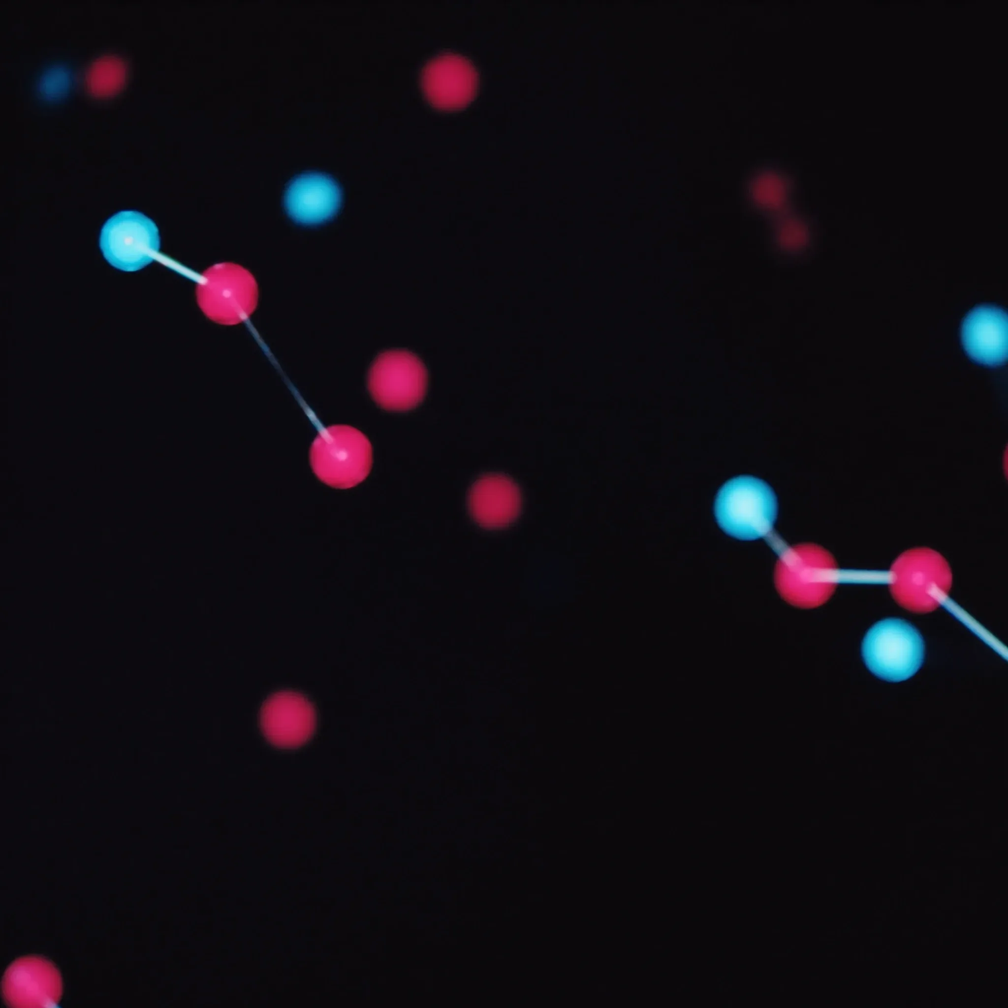 Calm glowing nodes in a connected network, cyan and magenta on black